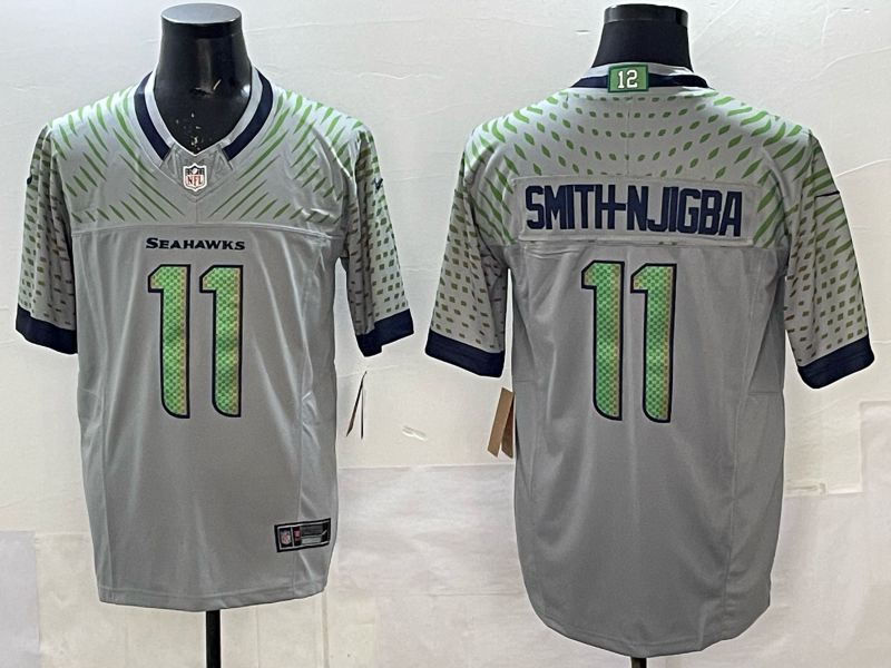 Men 2025 Seattle Seahawks #11 Smith-Njigba grey 5th generation Throwback Nike Limited NFL Jersey style 05